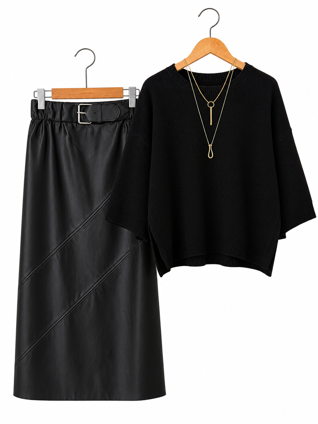 Σετ μπλούζα πλεκτή με φούστα midi LORELAI black