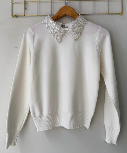 Μπλούζα με κεντημένο γιακά LIBRE off white