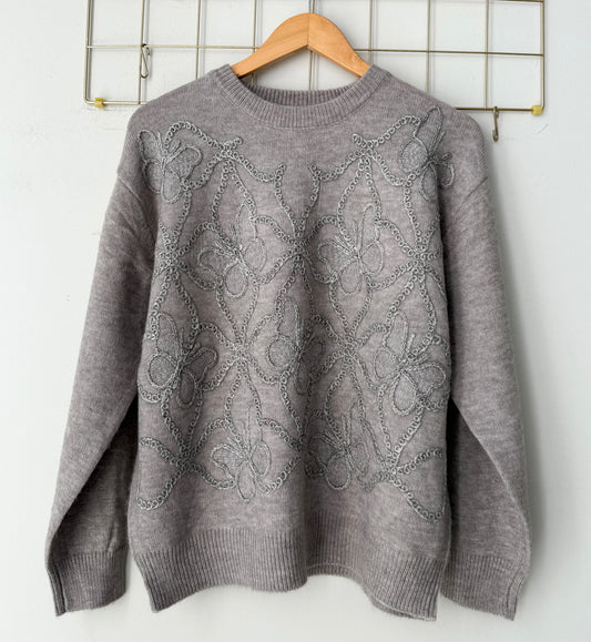 Μπλούζα πλεκτή με αναγλυφο σχέδιο BUTTERFLIES grey
