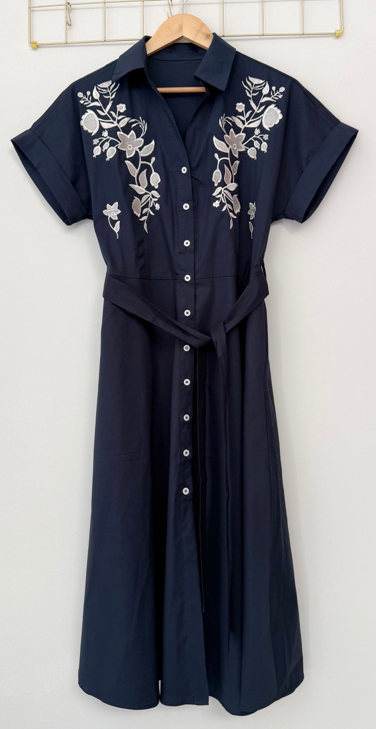 Φόρεμα midi με κεντημα ANCORA navy blue