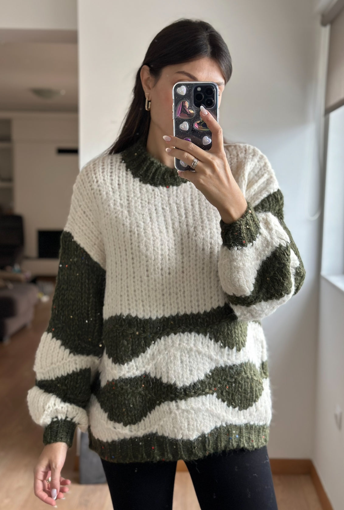 Πουλόβερ loose JEMA white/green